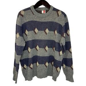 DJ Smash Men's Sweater Wool Blend 3D Diamonds Crew Neck Vintage Italy XL